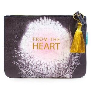 NEW PAPAYA ART Black White Gold Pocket Clutch with Tassel "From The Heart"